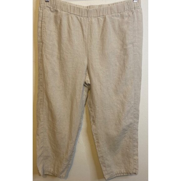 J. Jill Love Linen Women’s 100% Linen Pull On Pants Khaki Beige MEDIUM Cropped - Picture 1 of 3
